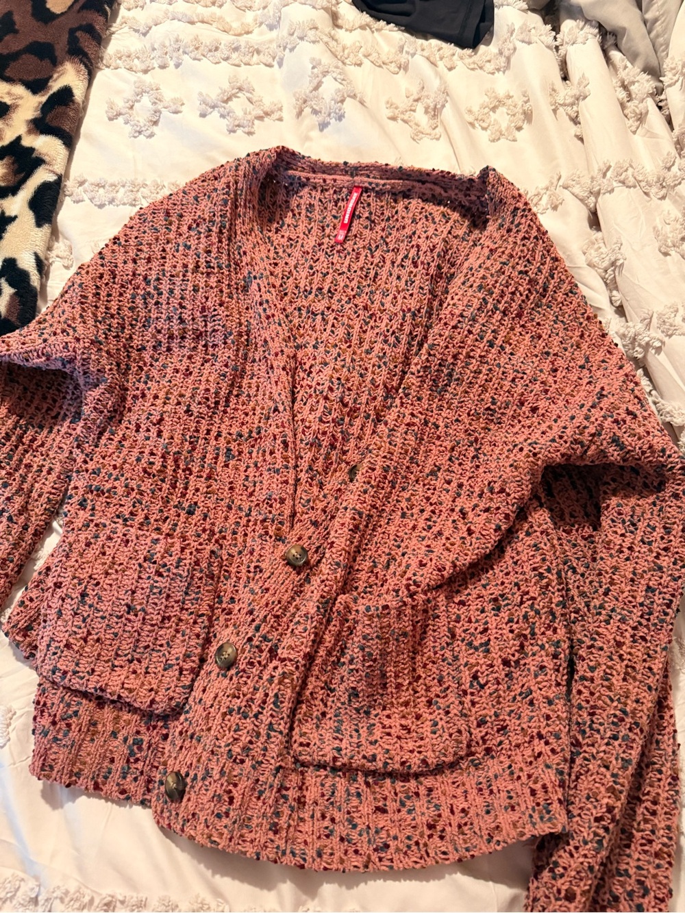 Unionbay Open-Knit Button Cardigan in Rust Mix
